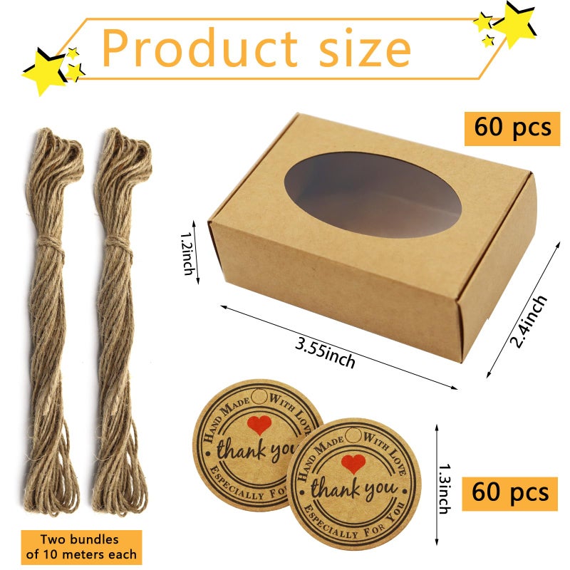 RYKOMO 60 PCS Soap Boxes for Homemade Soap 3.55 X 2.4 X 1.2 Inch Small Soap Packaging Boxes Kraft Soap Box with Window Mini Soap Gift Boxes for Homemade Soap Bakery Candy Cookies Packaging - Image 2